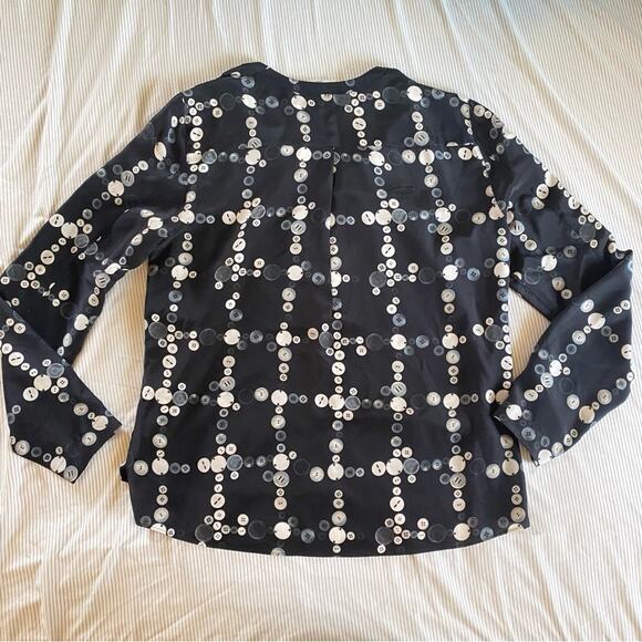 Akris Punto 100% Silk black button Long Sleeve Printed Blouse Size 10 medium - Picture 6 of 7